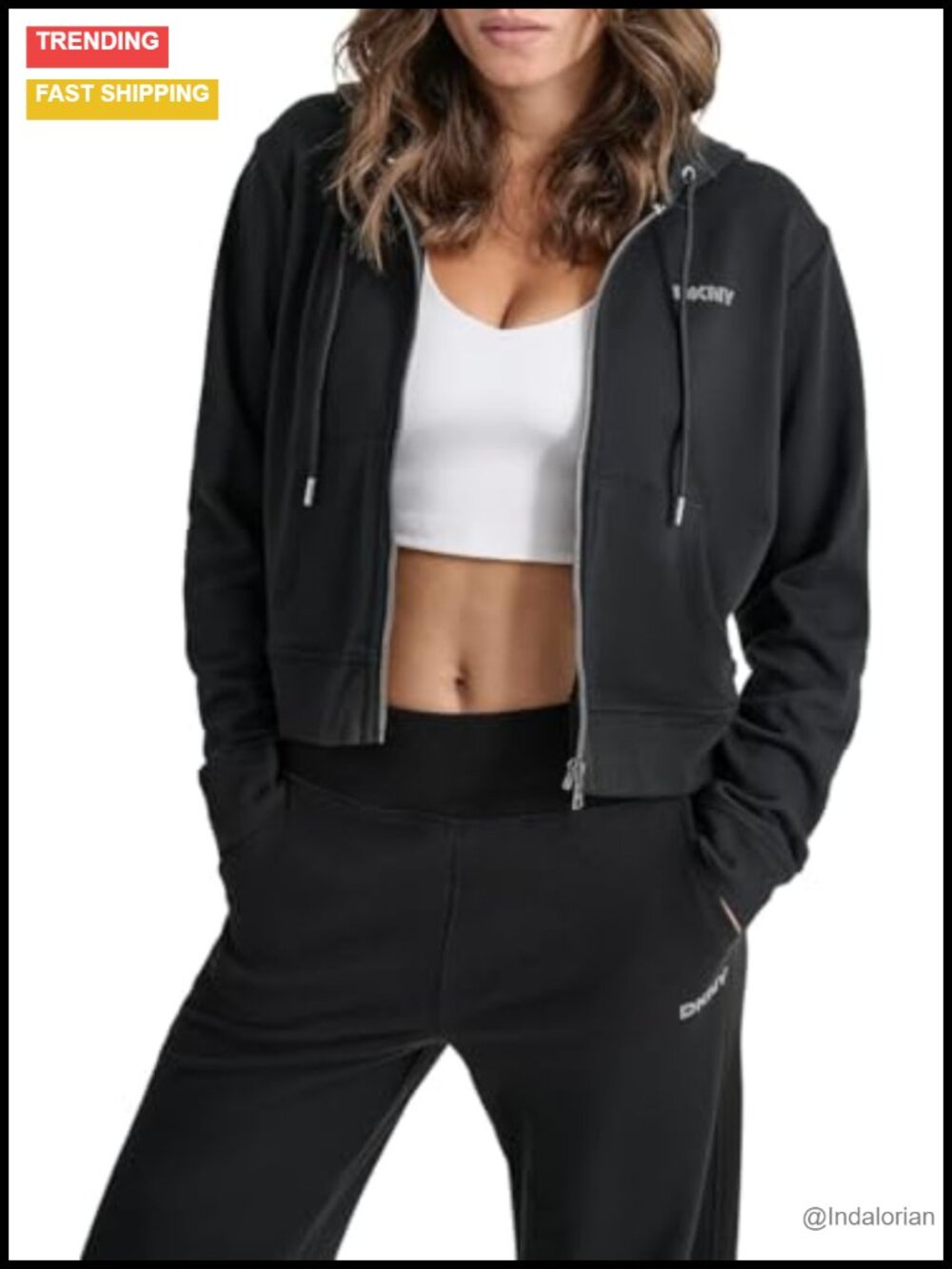 Cropped Hooded Fleece Jacket Zip Front Stud Details